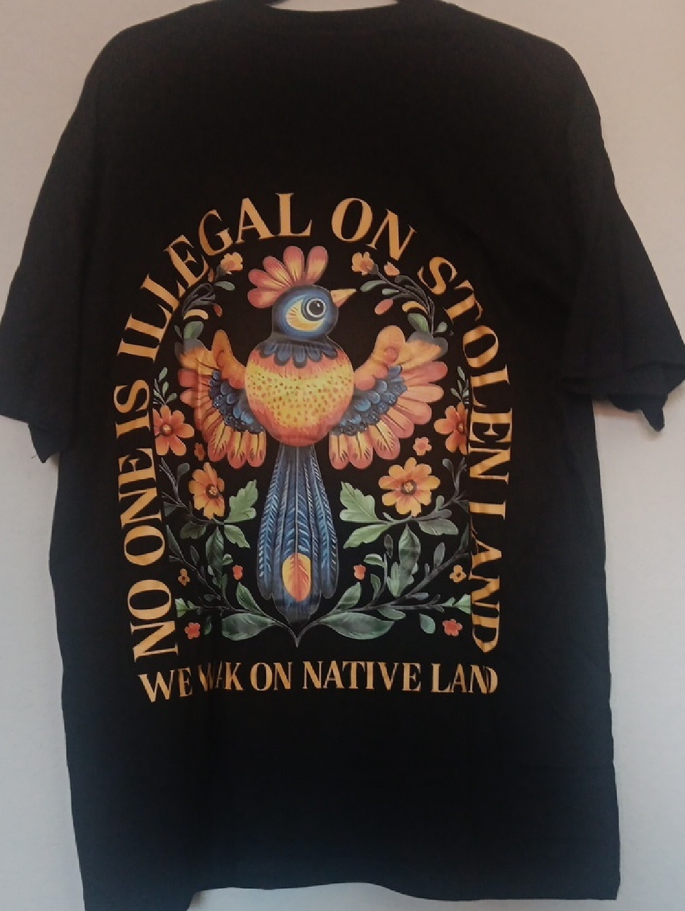 Black Graphic Tee- NO ONE IS ILLEGAL ON STOLEN LAND